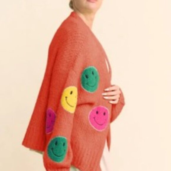 Fuzzy Smile Open Front Long Sleeve Cardigan - Picture 4 of 6